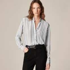 Jules ruffle-collar shirt in striped crepe de chine