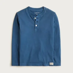 Kids' long-sleeve garment-dyed henley T-shirt in broken-in-jersey