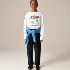 Kids' long-sleeve "Pizza aficiona-dough" graphic T-shirt
