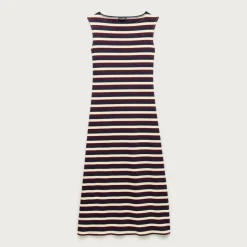 Knit boatneck midi dress in stripe