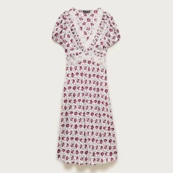 Lace dress in floral-print viscose twill