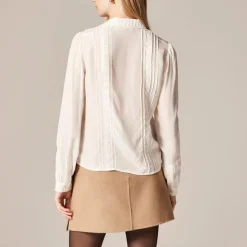 Lace-trim button-up shirt with club collar