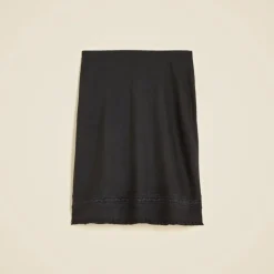 Lace-trim slip skirt in matte textured satin