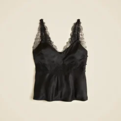Lace-trim tank top in luster charmeuse