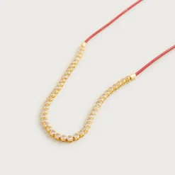 Leather and cubic zirconia bezel-set tennis necklace