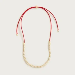 Leather and cubic zirconia bezel-set tennis necklace