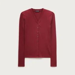 Lightweight rib high V-neck cardigan top