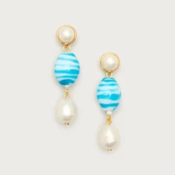 Linear beaded pearl earrings
