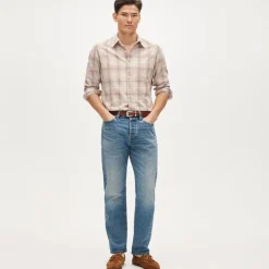 Linen-cotton blend shirt in shadow plaid