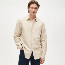 Linen-cotton blend twill shirt