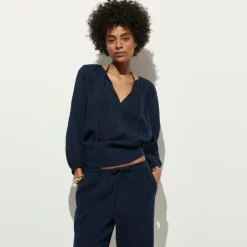 Long-sleeve tunic top in Hampton linen-blend