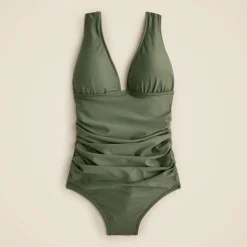 Long-torso ruched V-neck one-piece