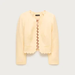 Louisa lady jacket with scalloped trim in Gramercy linen blend