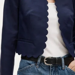Louisa lady jacket with scalloped trim in Gramercy linen blend