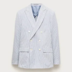 Ludlow Slim-fit double-breasted suit jacket in cotton seersucker