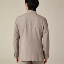 Ludlow Slim-fit double-breasted suit jacket in Irish cotton-linen blend