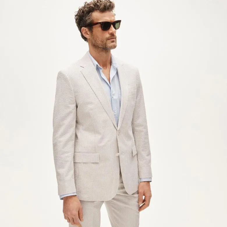 Ludlow Slim-fit suit jacket in cotton seersucker