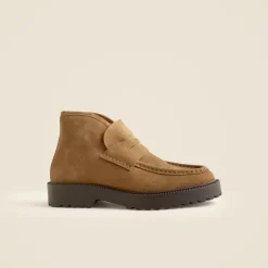 Lug-sole loafer boots in suede
