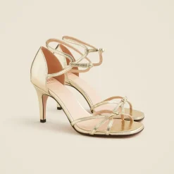Made-in-Italy cage-toe heels in metallic leather