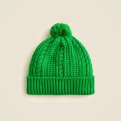 Merino wool cable-knit pom-pom beanie