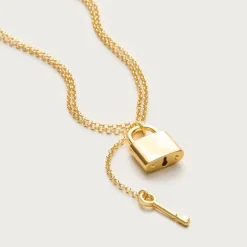 Metallic lock and key pendant necklace