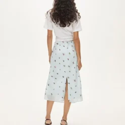 Midi slip skirt in embroidered ramie