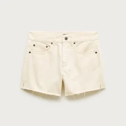 Mid-rise A-line denim short in ecru