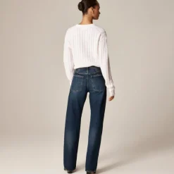 Mid-rise relaxed straight jean with velvet stripe
