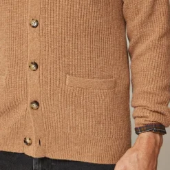 Midweight heathered cashmere ribbed V-neck cardigan