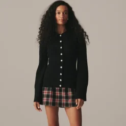 Milano-stitch cinched-waist cardigan with embellished buttons