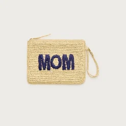 "Mom" embroidered straw pouch