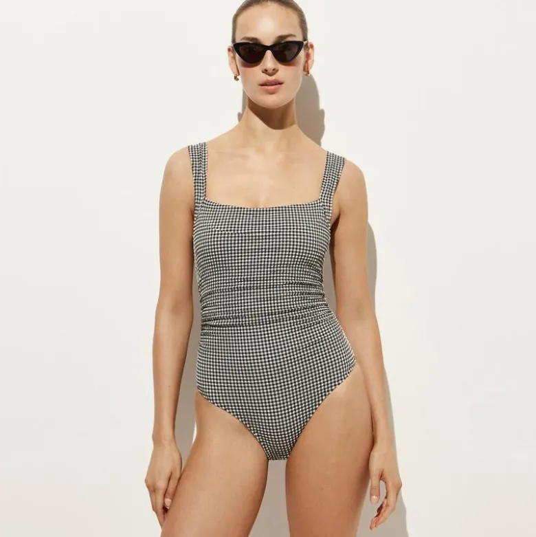 Nia ruched squareneck one-piece in gingham