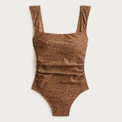 Nia ruched squareneck one-piece in leopard print