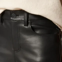 Nipped straight pant in faux leather