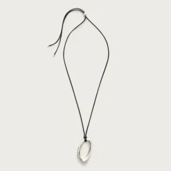 Oval pendant necklace with leather cord