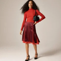Paneled midi slip skirt in textured satin chiffon