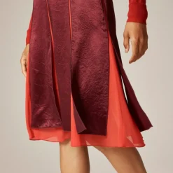 Paneled midi slip skirt in textured satin chiffon