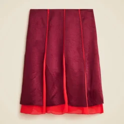 Paneled midi slip skirt in textured satin chiffon