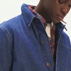 Patch-pocket denim jacket with flannel lining