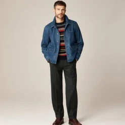 Patch-pocket denim jacket with flannel lining