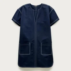 Patch-pocket pullover dress in structured cotton poplin