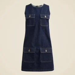 Patch-pocket shift dress in denim