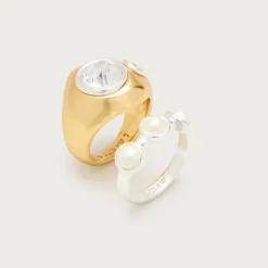 Pearl and crystal rings set-of-two