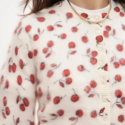 Perfect brushed cashmere cardigan in cherry print