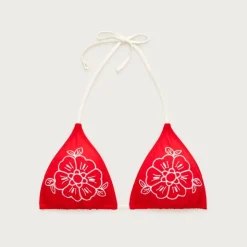 Perfect embroidered contast-trim string bikini top