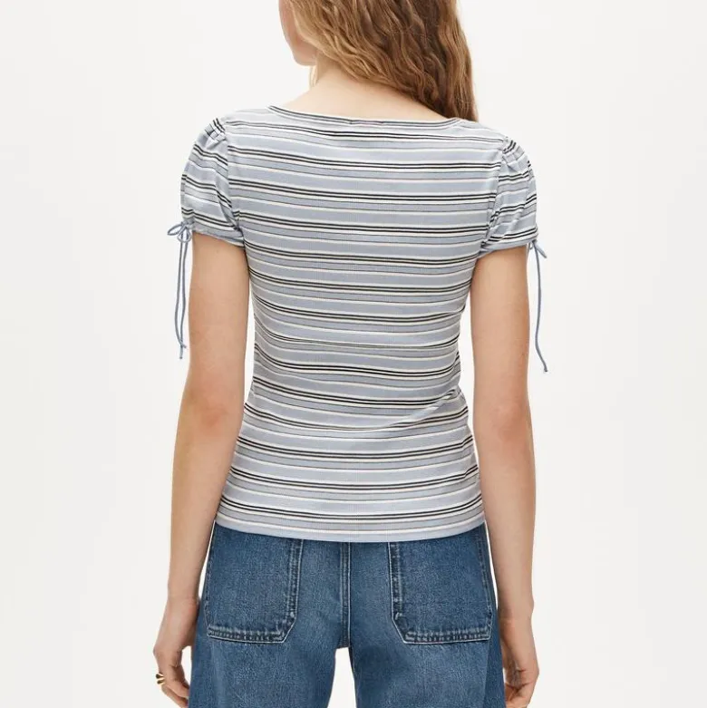 Perfect rib button-up shirt with satin trim in stripe