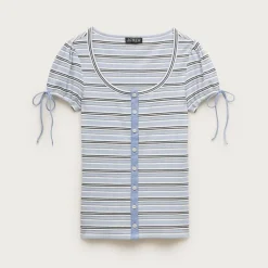 Perfect rib button-up shirt with satin trim in stripe