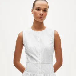 Petite button-front dress in cotton poplin
