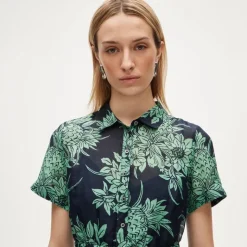 Petite Cerise shirt-dress in pineapple-print ramie