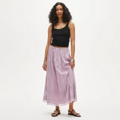 Petite embroidered midi slip skirt in cotton dobby